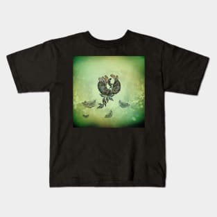 Elegant peacock in green colors. Kids T-Shirt